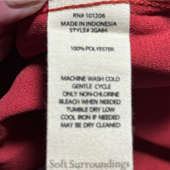 Soft Surroundings | New Garnet Red Akira Pleated V-Neck Blouse, Medium - Picture 8 of 8